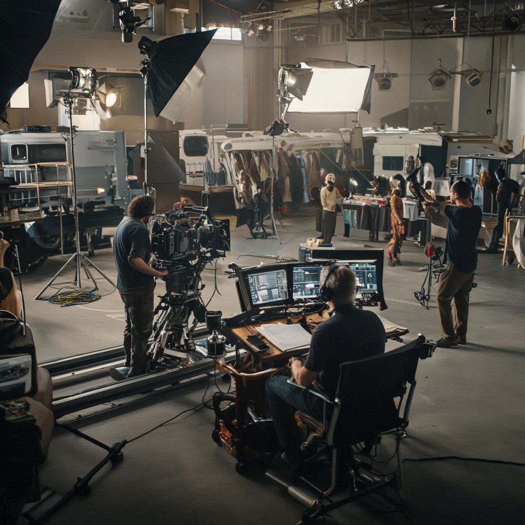 Configuración completa de carpas para set de rodaje cinematográfico